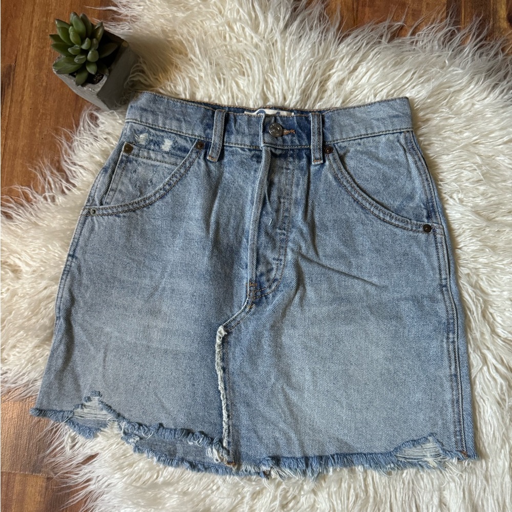 Free People Distressed Denim Mini Skirt